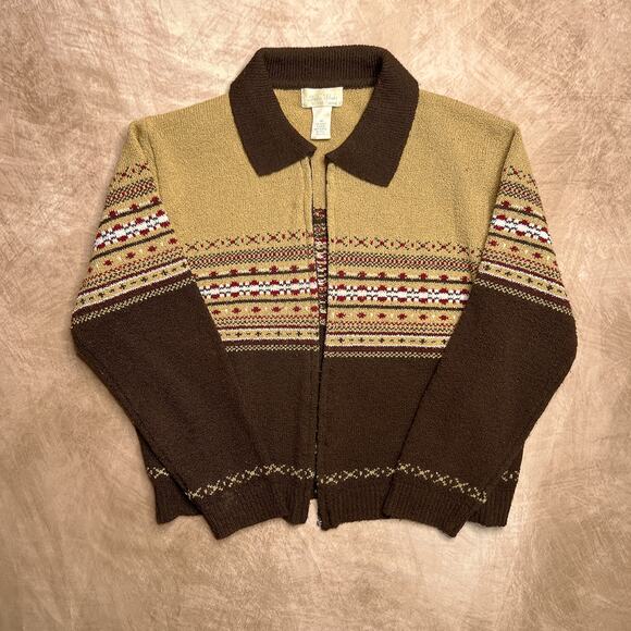 Vintage Y2K Studio Works Fair Isles Cardigan Sweater Open Front Indie Cabincore - Picture 8 of 8